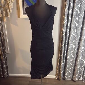 BCBGMaxAzaria Ruched Asymmetrical Little Black Dress SZ Large